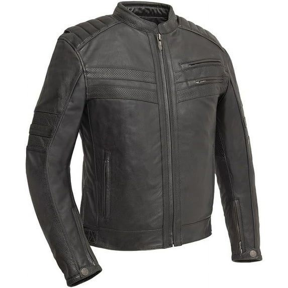 First Mfg Co - BiTurbo - Men's Motorcycle Biker Riding Black Leather Jacket - 4X Large