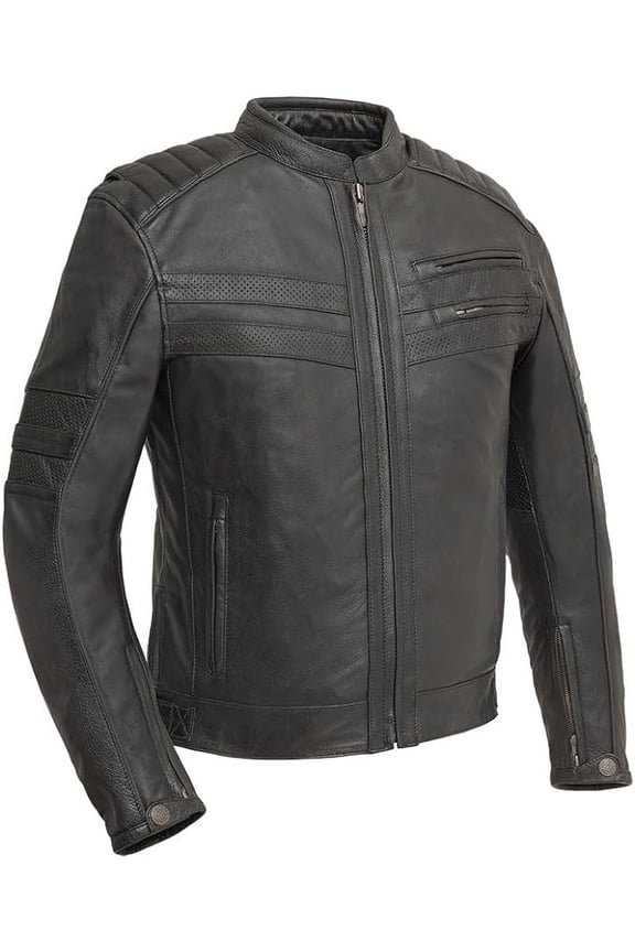 - BiTurbo - Men's Motorcycle Biker Riding Black Leather Jacket - 4X Large