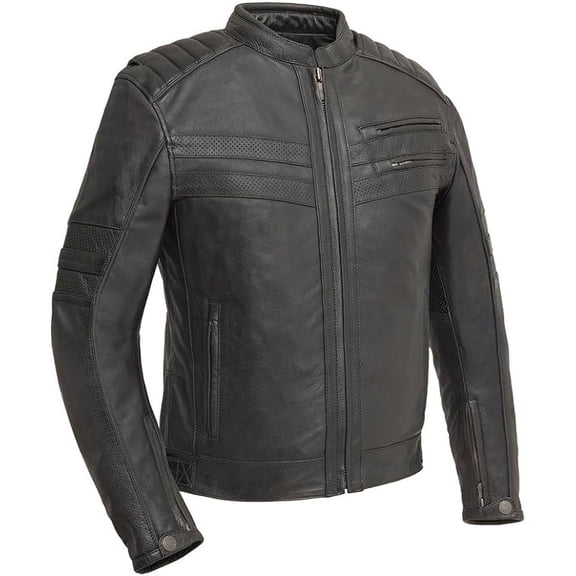 First Mfg Co - BiTurbo - Men's Motorcycle Biker Riding Black Leather Jacket - Small
