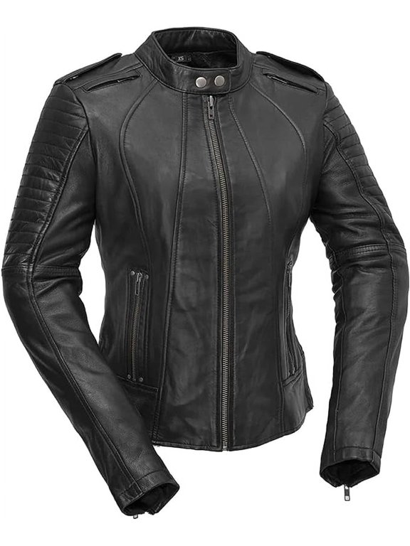 - Biker - Women's Motorcycle Biker Riding Black Leather Jacket - 3X Large - Action Back Armor Pockets Gussets Side Relief Zippers Vented