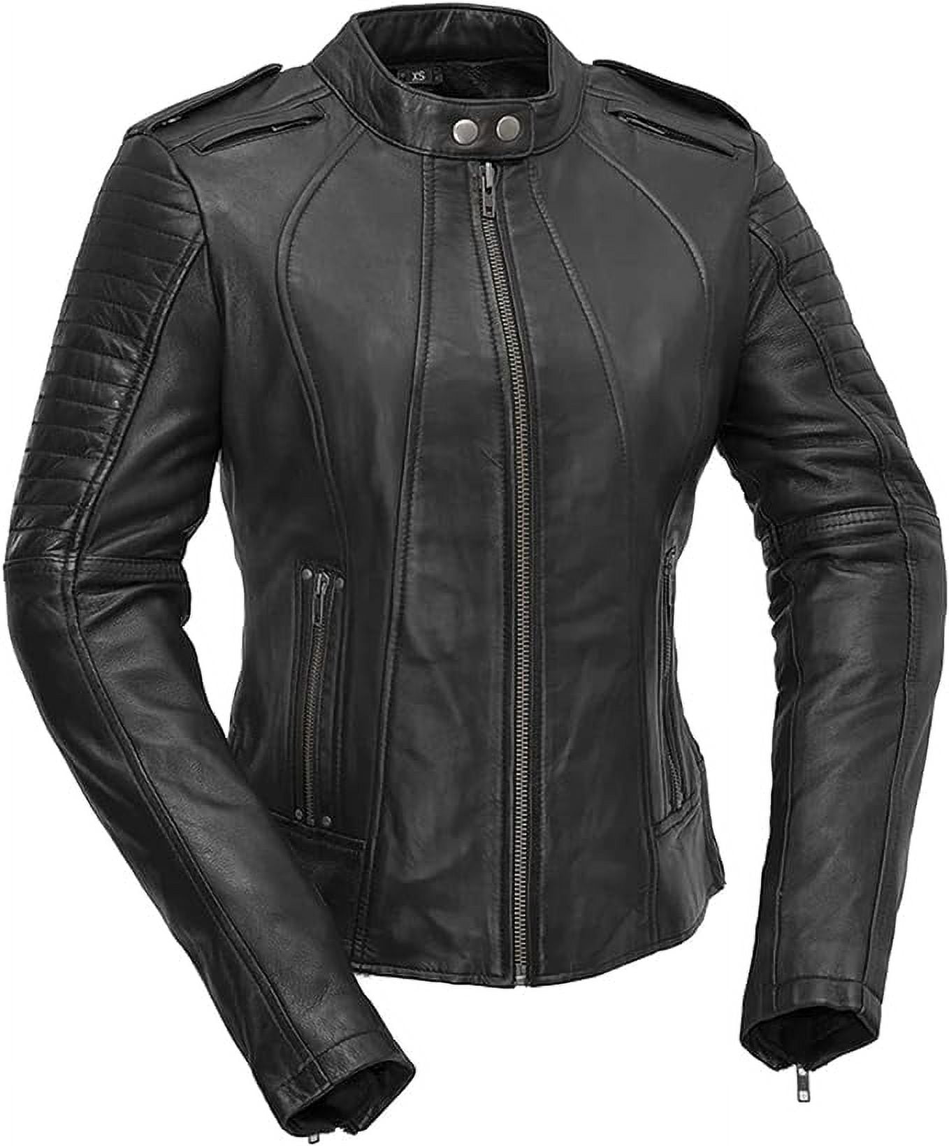 First Mfg Co Biker Women's Motorcycle Jacket Leather Black