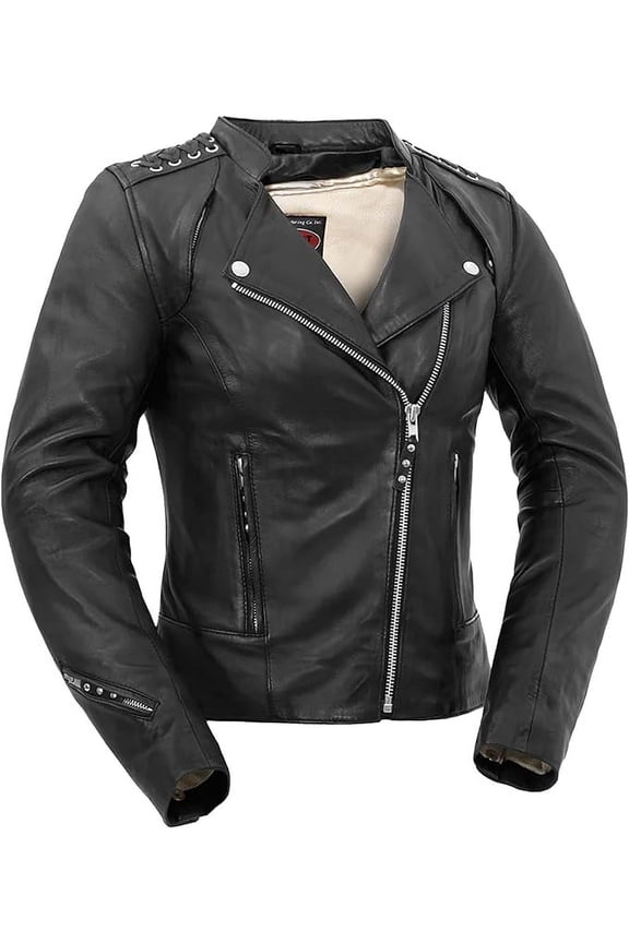 - Black Widow - Women's Motorcycle Biker Riding Black Leather Jacket - Extra Large - Action Back Armor Pockets Gussets