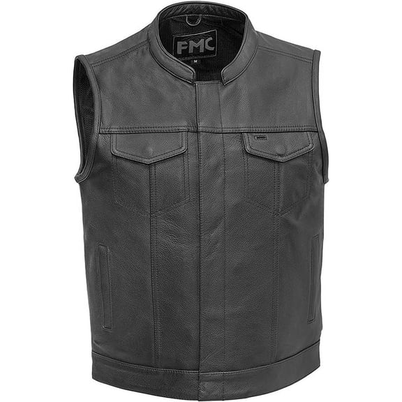 First Mfg Co - Blaster - Men's Motorcycle Biker Riding Black Leather Vest - X-Large