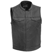 First Mfg Co - Blaster - Mens Motorcycle Biker Riding Black Leather Vest - XX-Large