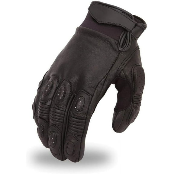 First Mfg Co - Blitz - Men's Motorcycle Biker Riding Black Leather Gloves - 3X Large - Double Ply Suede Grip Panels Padded Fingers Padded Palm