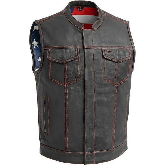 First Mfg Co - Born Free - Men's Motorcycle Biker Riding Black Leather Vest - Extra Large