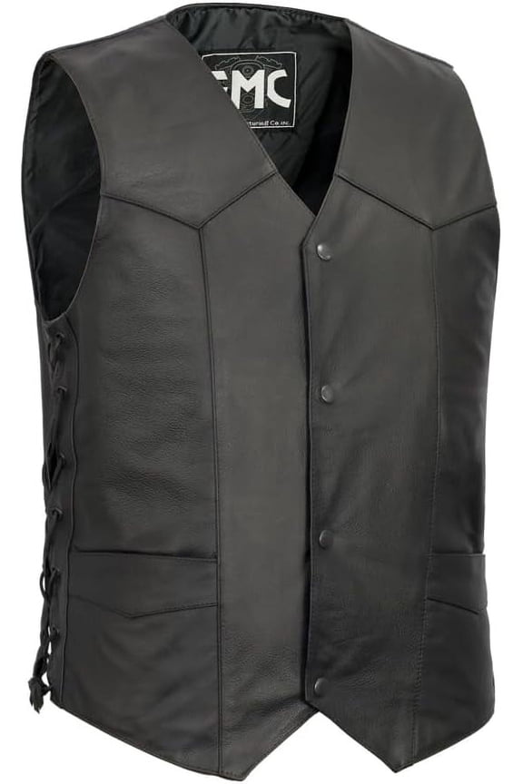 - Carbine - Men's Motorcycle Biker Riding Black Leather Vest - Large - Western Style Back