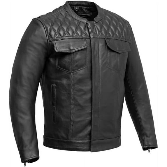 First Mfg Co - Cinder - Men's Motorcycle Biker Riding Black Black Leather Jacket - 2X Large