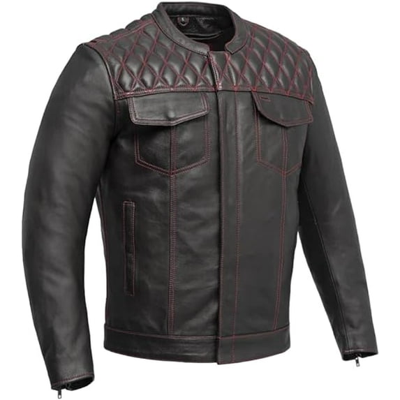 First Mfg Co - Cinder - Men's Motorcycle Biker Riding Black Red Leather Jacket - 5X Large