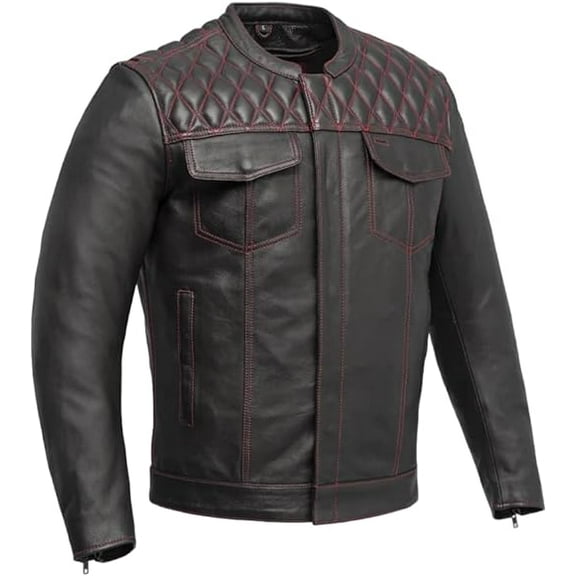 First Mfg Co - Cinder - Men's Motorcycle Biker Riding Black Red Leather Jacket - Extra Large