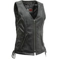 thumbnail image 1 of First Mfg Co - Cindy - Women's Motorcycle Biker Riding Black Leather Vest - Large - Adjustable Lacing, 1 of 4