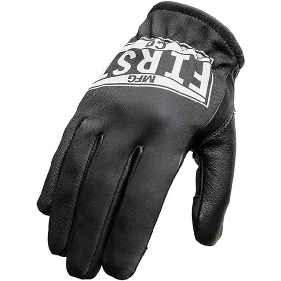 First Mfg Co - Clutch - Men's Motorcycle Biker Riding Black Leather Gloves - Large - Stretch Polyester