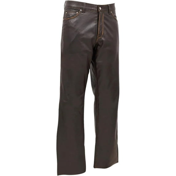 First Mfg Co - Commander - Men's Motorcycle Biker Riding Brown Leather Pants - Size 26 - Durable Zipper