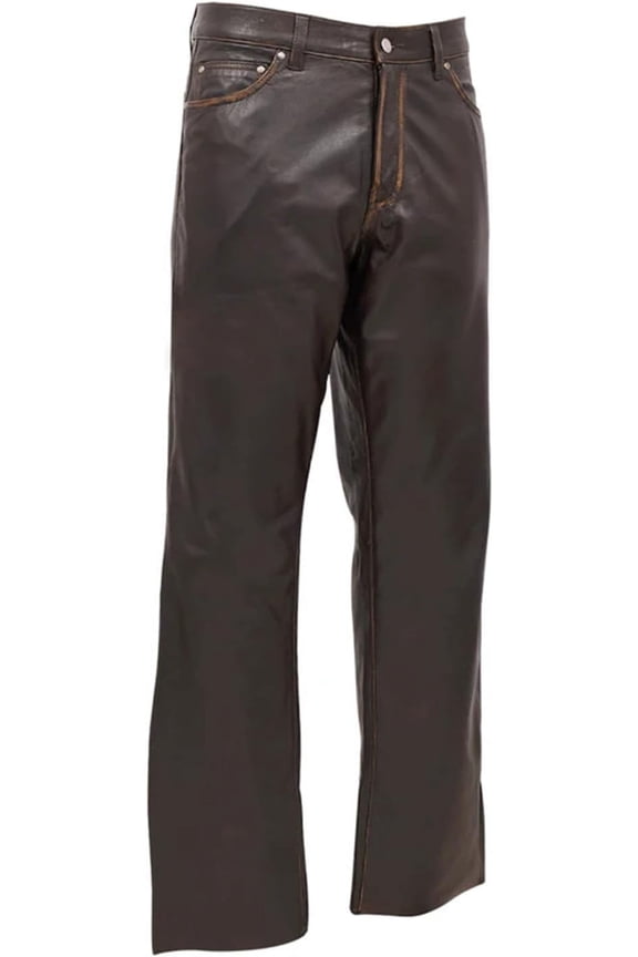 - Commander - Men's Motorcycle Biker Riding Brown Leather Pants - Size 46 - Durable Zipper