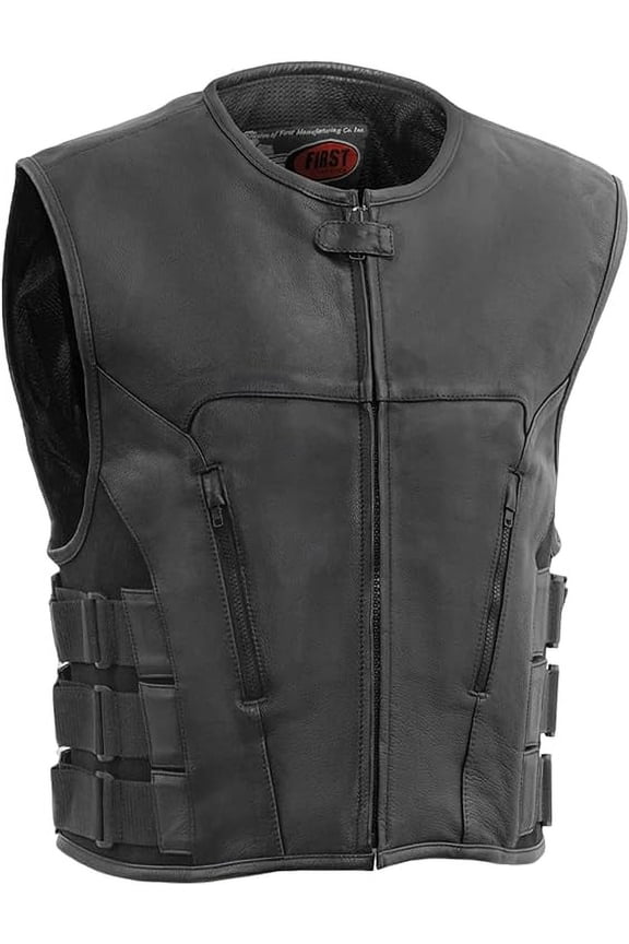 - Commando - Men's Motorcycle Biker Riding Black Leather Vest - 2X Large