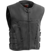 First Mfg Co - Commando - Men's Motorcycle Biker Riding Black Leather Vest - 5X Large