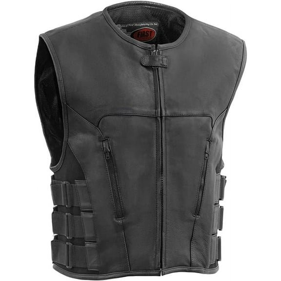 First Mfg Co - Commando - Men's Motorcycle Biker Riding Black Leather Vest - Small