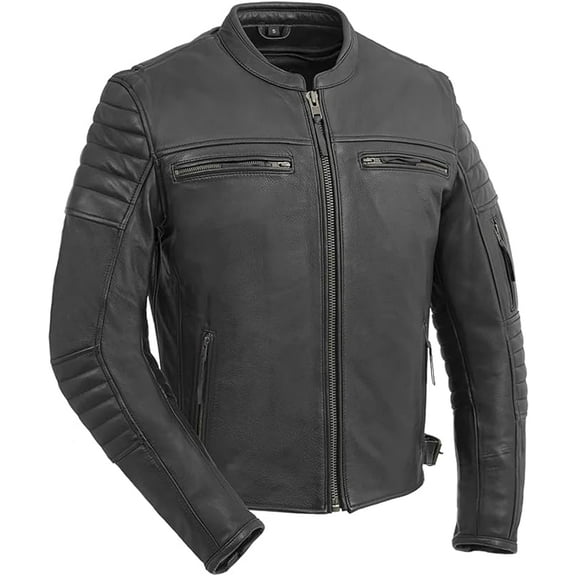 First Mfg Co - Commuter - Men's Motorcycle Biker Riding Black Leather Jacket - Small - Action Back Armor Pockets Gussets Thermal Liner Vented