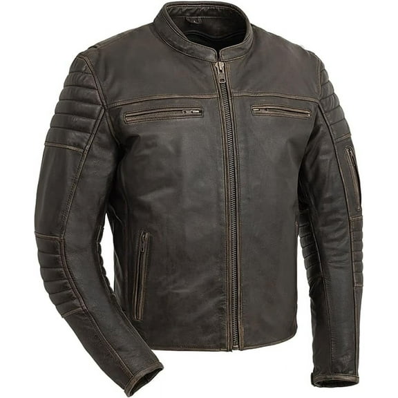 First Mfg Co - Commuter - Men's Motorcycle Biker Riding Brown Leather Jacket - Small - Action Back Armor Pockets Gussets Thermal Liner Vented