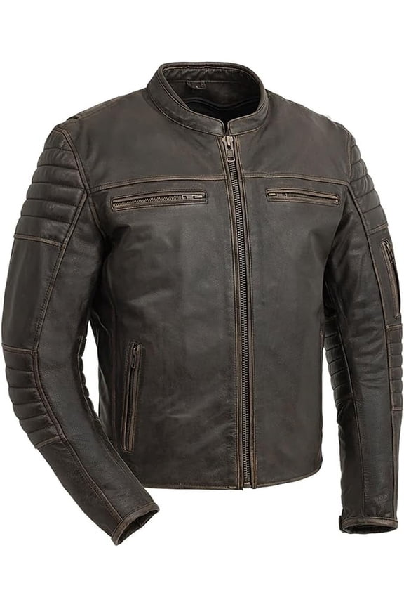 - Commuter - Men's Motorcycle Biker Riding Brown Leather Jacket - Small - Action Back Armor Pockets Gussets Thermal Liner Vented