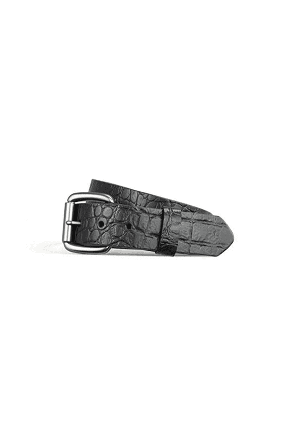 , Crocodile, Men's Motorcycle Biker Riding Leather Belt, Classic Style, Adjustable Fit– Black, Size 54