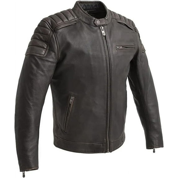 First Mfg Co - Crusader - Men's Motorcycle Biker Riding Brown Beige Leather Jacket - Small - Action Back Armor Pockets Vented