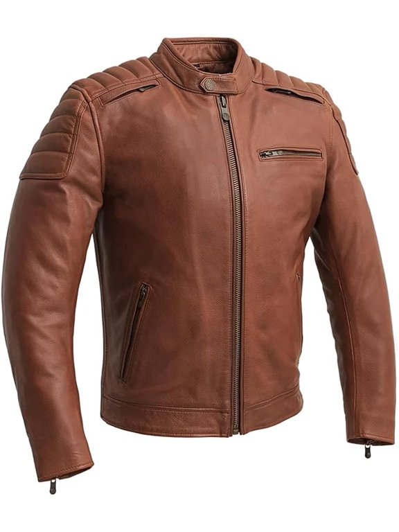- Crusader - Men's Motorcycle Biker Riding Whiskey Leather Jacket - Extra Large - Action Back Armor Pockets Vented