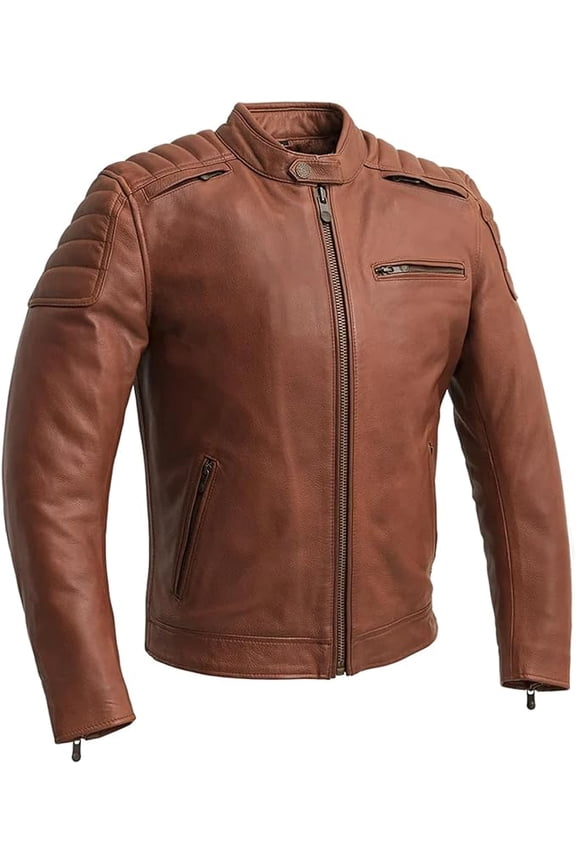 - Crusader - Men's Motorcycle Biker Riding Whiskey Leather Jacket - Large - Action Back Armor Pockets Vented