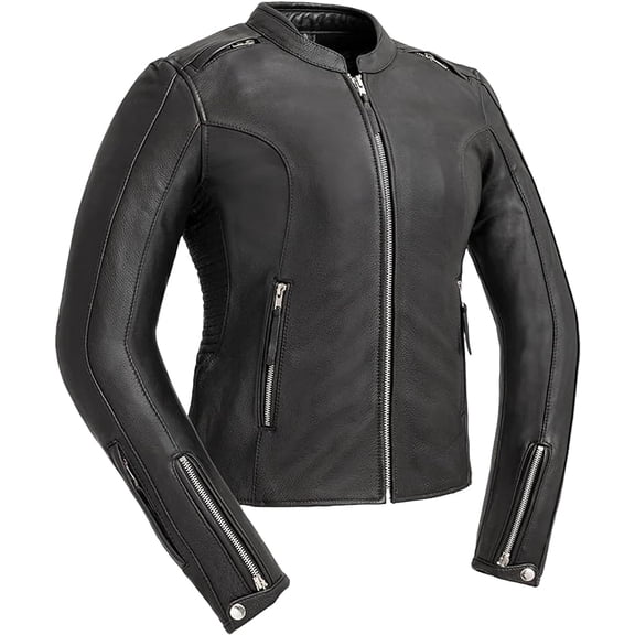 First Mfg Co - Cyclone - Women's Motorcycle Biker Riding Black Leather Jacket - Medium - Gussets Side Relief Zippers Vented