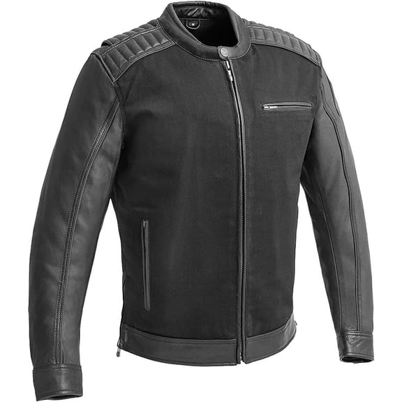 First Mfg Co - Daredevil - Men's Motorcycle Biker Riding Black Twill, Leather Jacket - Extra Small - Armor Pocket Reflective Piping