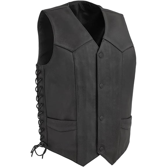 First Mfg Co - Deadwood - Men's Motorcycle Biker Riding Black Leather Vest - Extra Large
