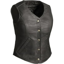 First Mfg Co - Derringer - Women's Motorcycle Biker Riding Black Leather Vest - 3X Large