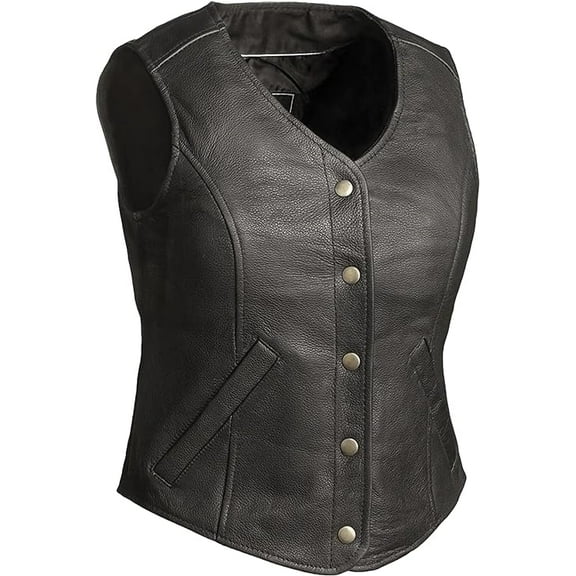 First Mfg Co - Derringer - Women's Motorcycle Biker Riding Black Leather Vest - Extra Small