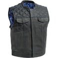 thumbnail image 1 of First Mfg Co - Downside - Men's Motorcycle Biker Riding Black Blue Leather Vest - 2X Large, 1 of 5
