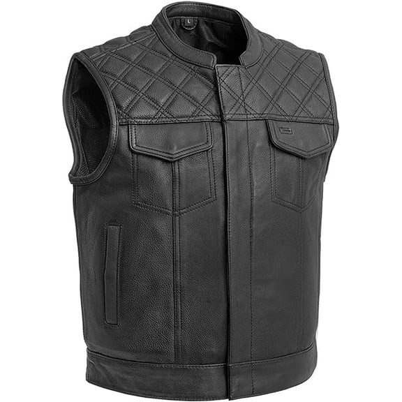 First Mfg Co - Downside - Men's Motorcycle Biker Riding Black Leather Vest - 5X Large