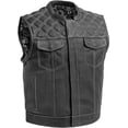 thumbnail image 1 of First Mfg Co - Downside - Men's Motorcycle Biker Riding Black White Leather Vest - 2X Large, 1 of 5