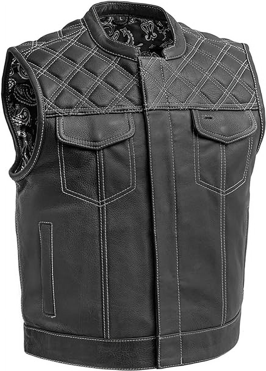 First Mfg Co Downside Men's Motorcycle Vest Leather Black White