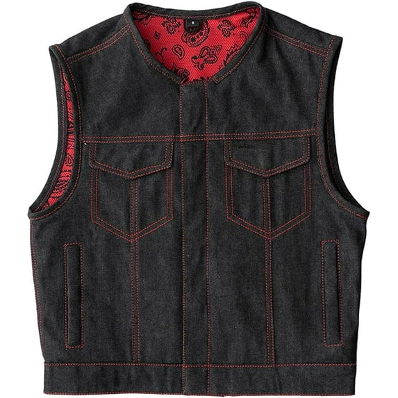 First Mfg Co - Ember - Men's Motorcycle Biker Riding Black Denim Vest - 4X Large