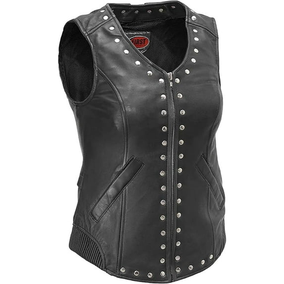 First Mfg Co - Empress - Women's Motorcycle Biker Riding Black Leather Vest - Extra Large