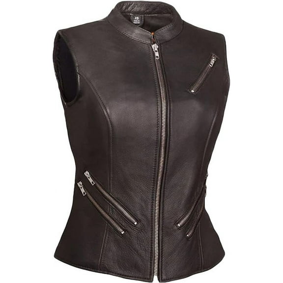 First Mfg Co - Fairmont - Women's Motorcycle Biker Riding Black Leather Vest - 5X Large - Adjustable Lacing