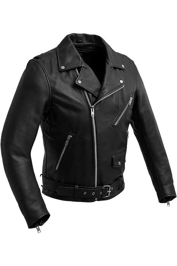 - Fillmore - Men's Motorcycle Biker Riding Black Leather Jacket - Extra Large - Action Back Armor pockets Belted Grommets Gussets