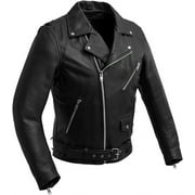 First Mfg Co - Fillmore - Men's Motorcycle Biker Riding Black Leather Jacket - Extra Large - Action Back Armor pockets Belted Grommets Gussets