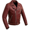 thumbnail image 1 of First Mfg Co - Fillmore - Men's Motorcycle Biker Riding Oxblood Leather Jacket - Large - Action Back Armor pockets Belted Grommets Gussets, 1 of 5