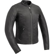 First Mfg Co - Flashback - Womens Motorcycle Biker Riding Black Leather Jacket - Large - Gussets Armor Pockets