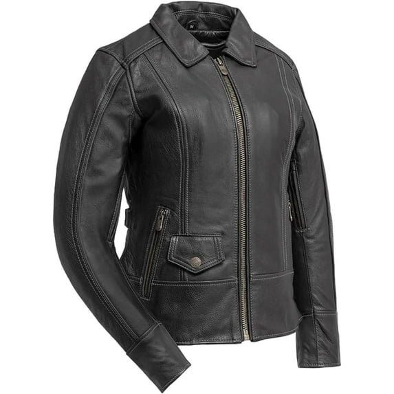 First Mfg Co - Free Spirit - Women's Motorcycle Biker Riding Black Leather Jacket - 2X Large