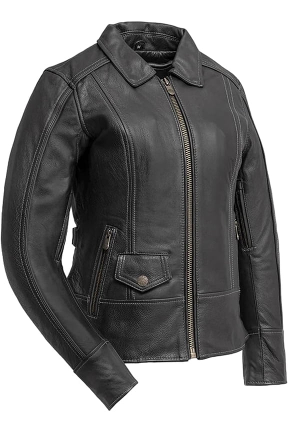 - Free Spirit - Women's Motorcycle Biker Riding Black Leather Jacket - Medium