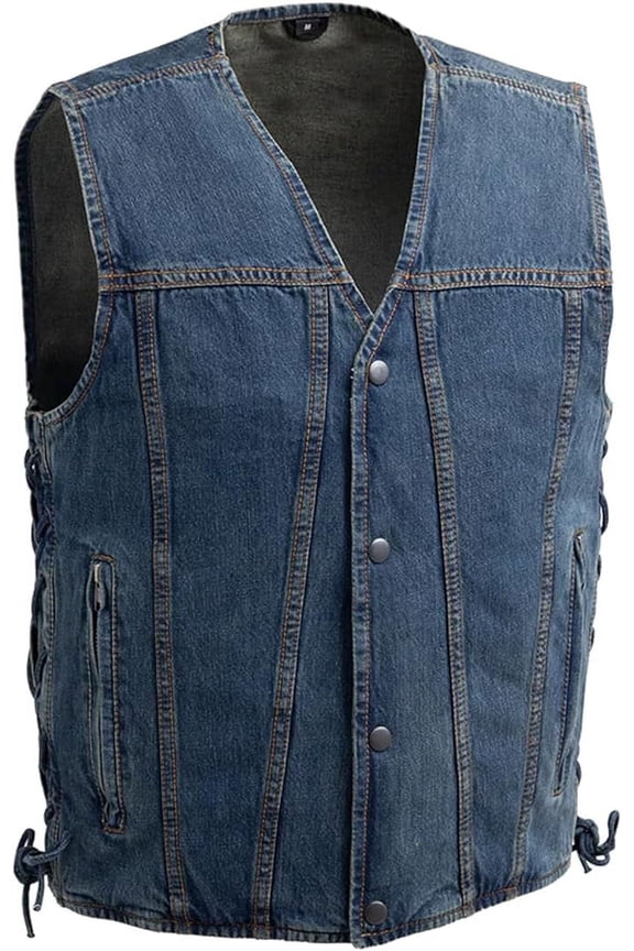 - Gambler - Men's Motorcycle Biker Riding Blue Denim Vest - Medium