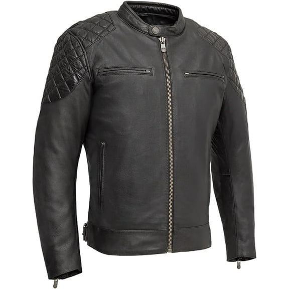 First Mfg Co - Grand Prix - Men's Motorcycle Biker Riding Black Leather Jacket - 5X Large