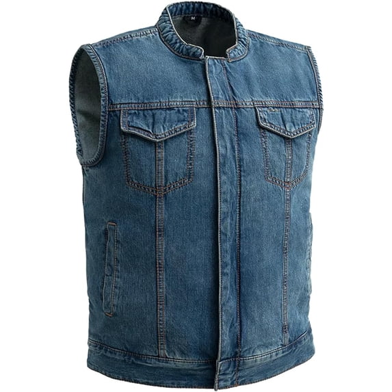 First Mfg Co - Havoc - Men's Motorcycle Biker Riding Blue Denim Band Vest - 4X Large
