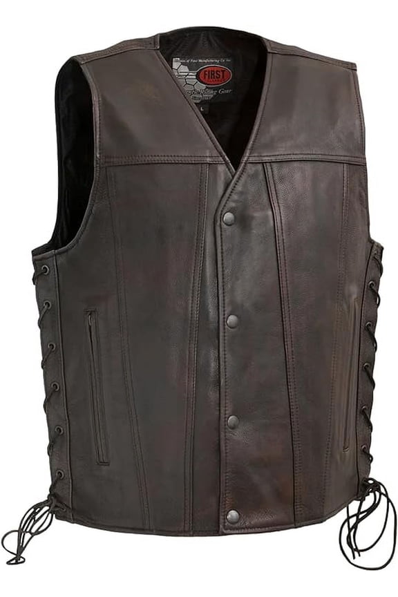 - High Roller - Men's Motorcycle Biker Riding Copper Leather Vest - Extra Large